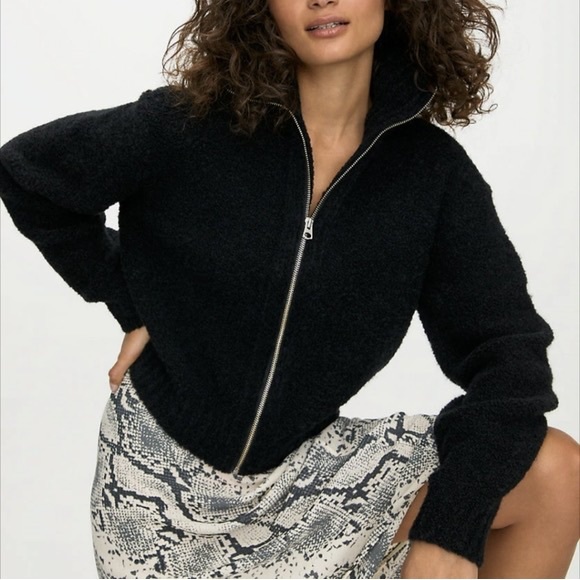 Aritzia Sweaters - Aritzia Wilfred Free Marilyn Sweater NWT Cropped Zip-Up Alpaca, black, large